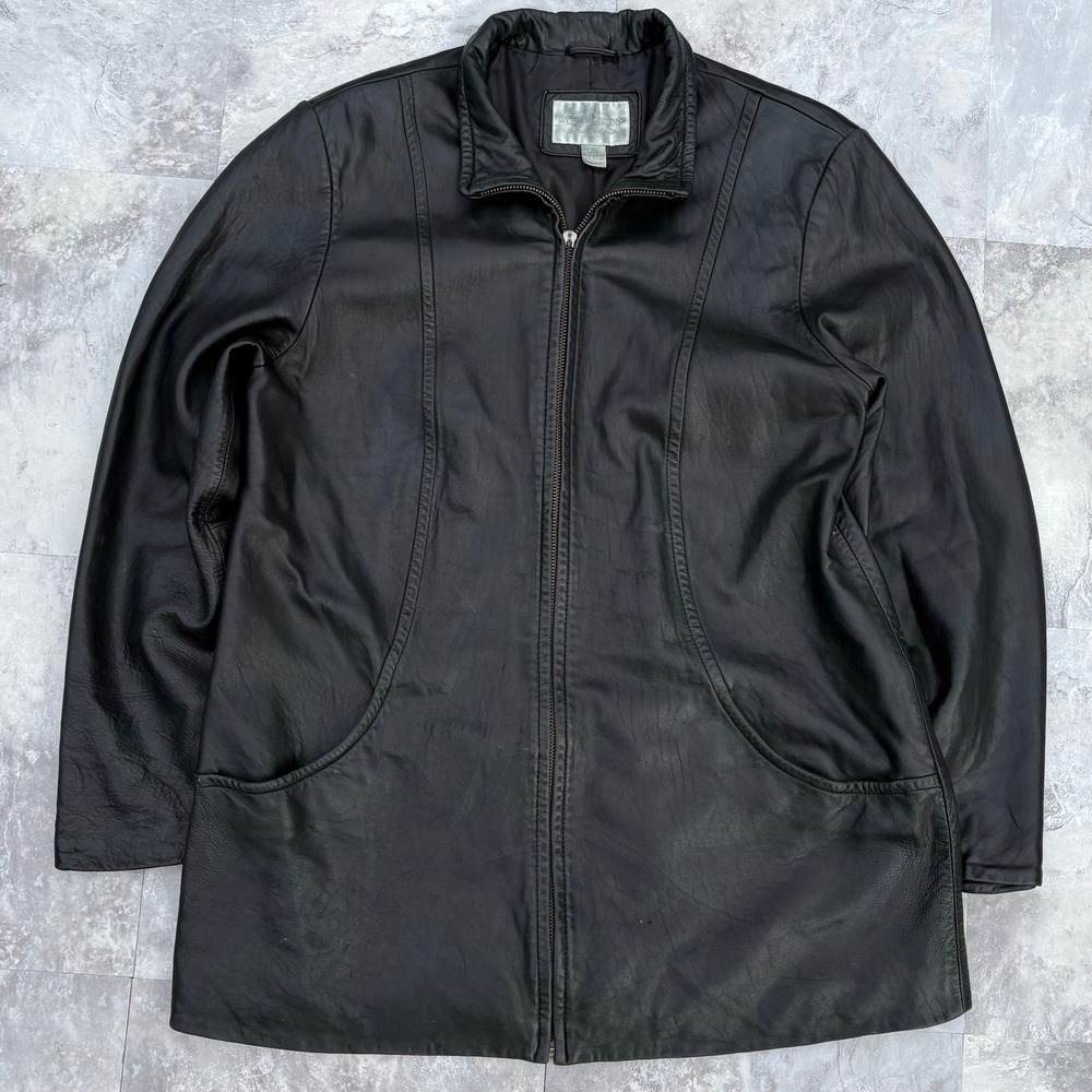 Worthington Mens Black Genuine Lambskin Leather Zip Front Jacket Coat Large